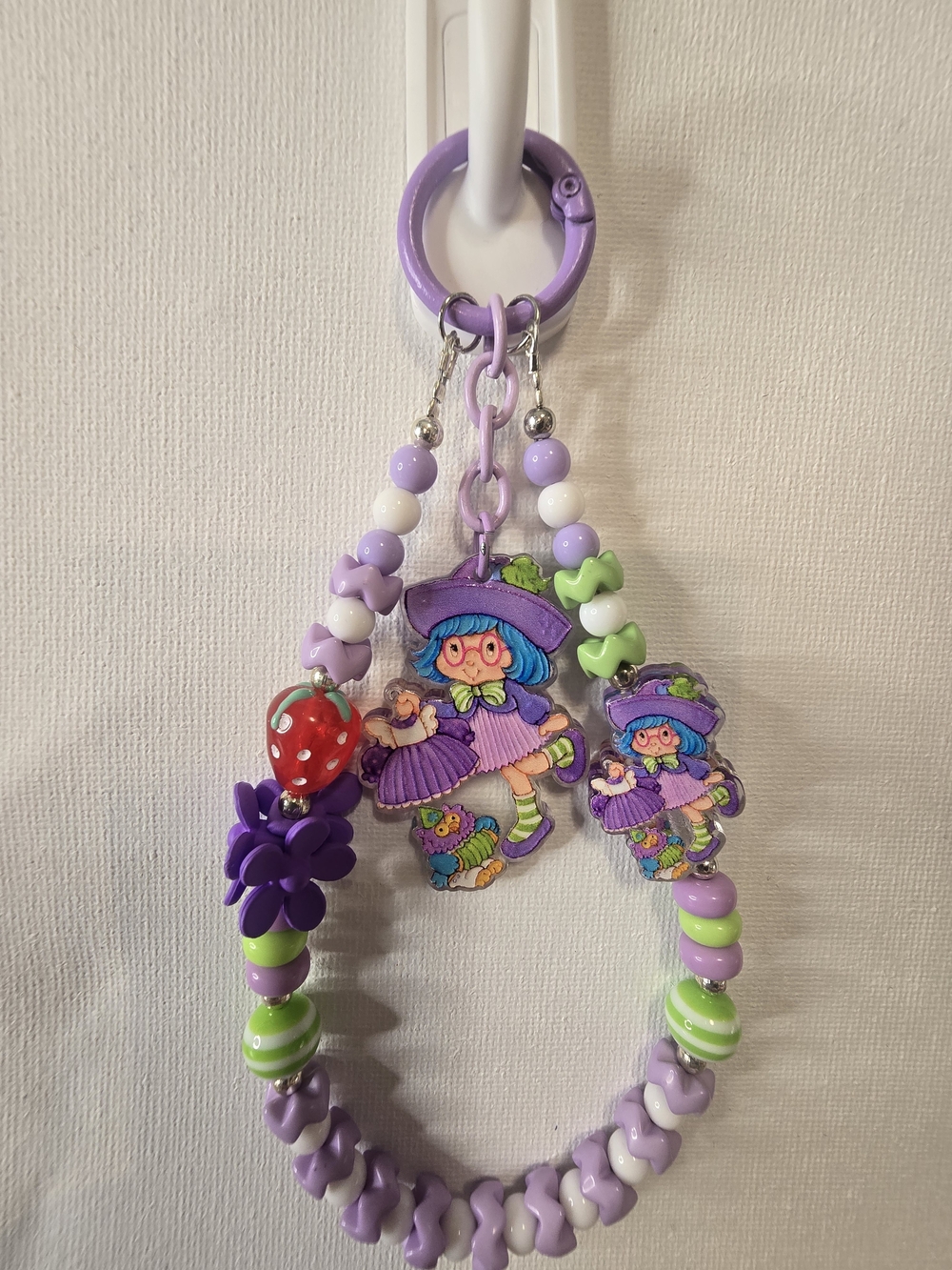Purple Strawberry Girl Beaded Keychain Charm